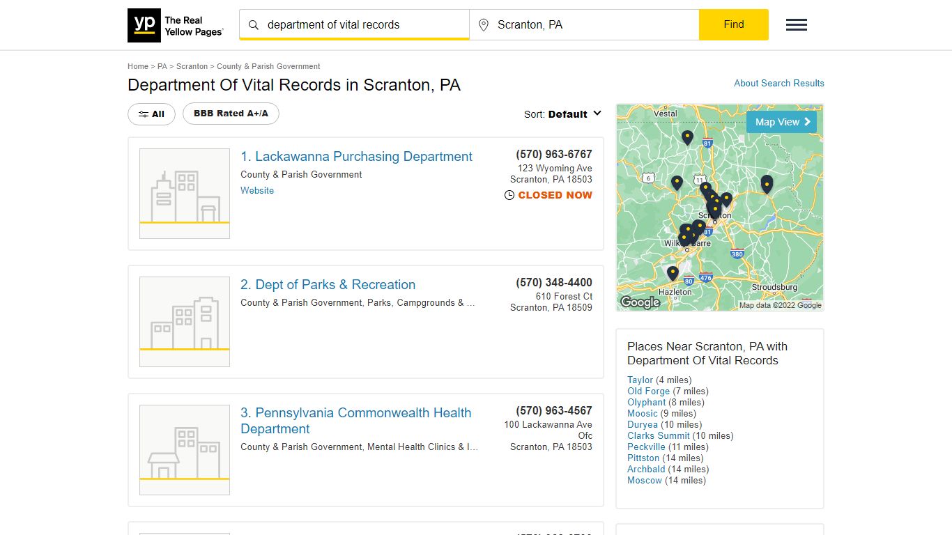 Department Of Vital Records in Scranton, PA - Yellow Pages